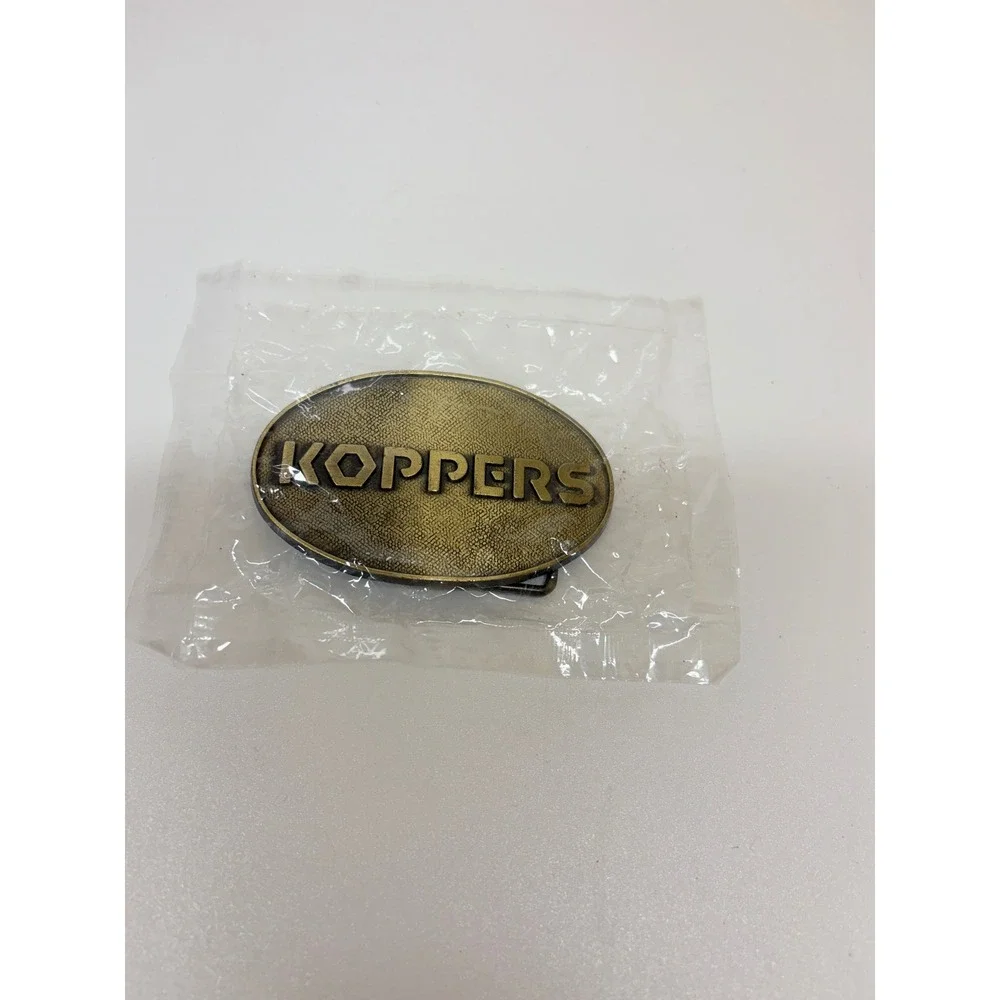 Vintage Koppers Industrial Belt Buckle Brass Tone Oval Textured Metal